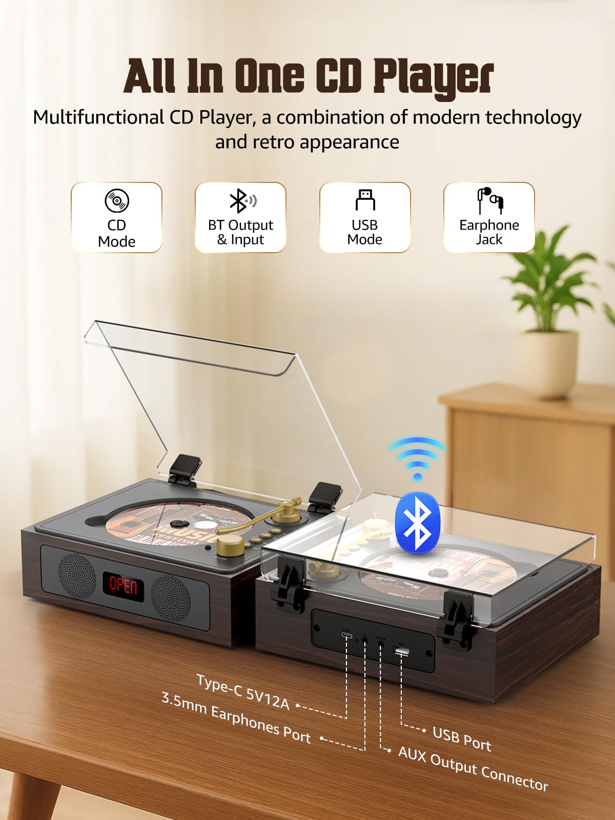RetroAudio CD Player with LCD Screen